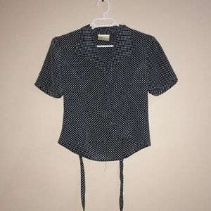 Charlotte Halton black vintage blouse with white polka dots